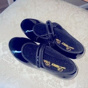 New Tap shoes for Dance class black patent leather size 1.5 kids dance s…